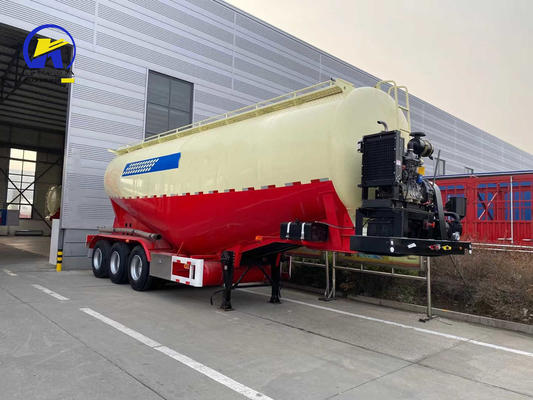 Σχεδιασμός 3 Άξονας 30/35/40/45cbm Bulk Cement Semi Trailer με Jost δύο ταχυτήτων τροχιά προσγείωσης